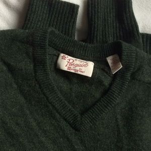 Men’s Penguin Lambswool V Neck Sweater Green